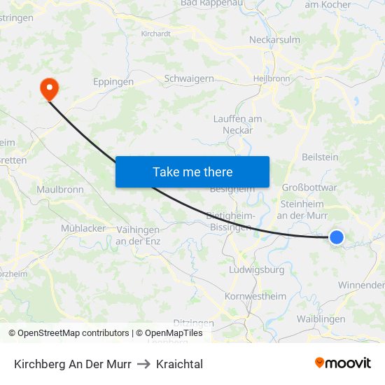 Kirchberg An Der Murr to Kraichtal map