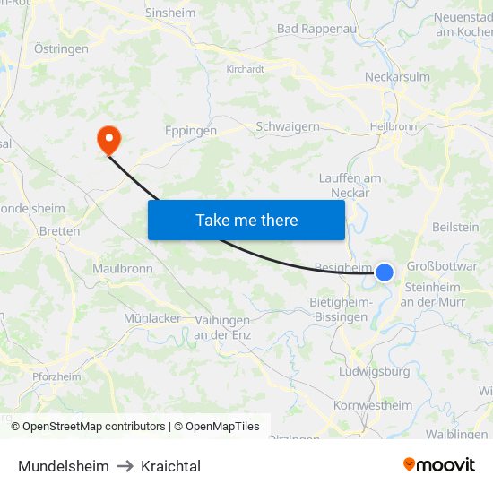 Mundelsheim to Kraichtal map