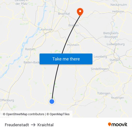 Freudenstadt to Kraichtal map