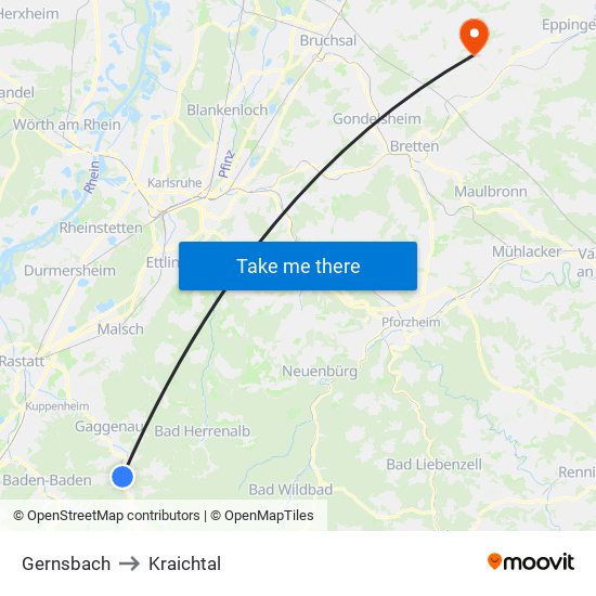 Gernsbach to Kraichtal map