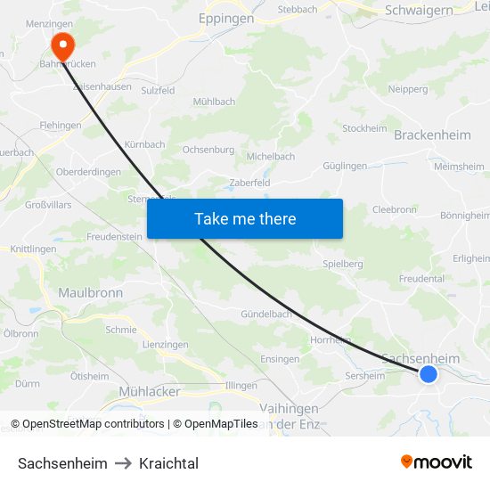 Sachsenheim to Kraichtal map