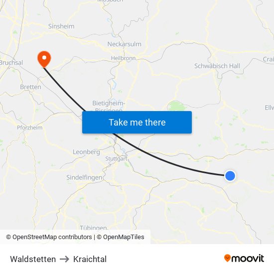 Waldstetten to Kraichtal map