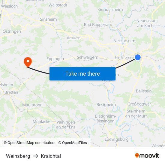 Weinsberg to Kraichtal map