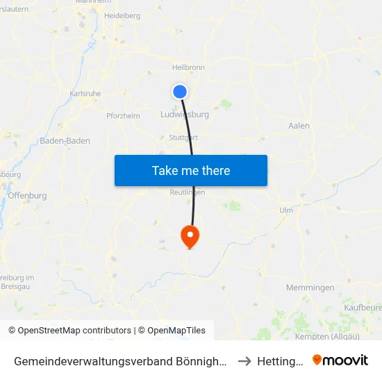 Gemeindeverwaltungsverband Bönnigheim to Hettingen map