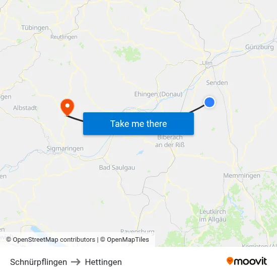 Schnürpflingen to Hettingen map