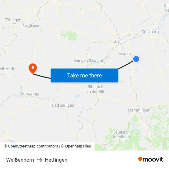 Weißenhorn to Hettingen map
