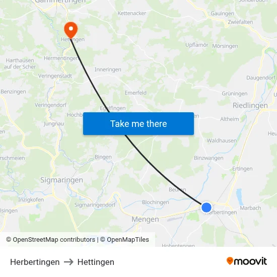 Herbertingen to Hettingen map