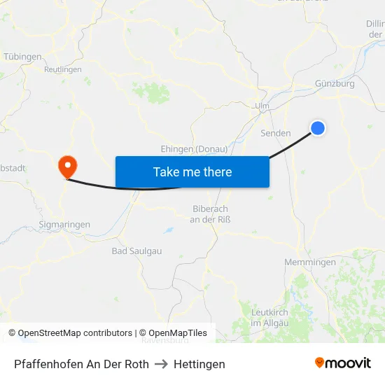 Pfaffenhofen An Der Roth to Hettingen map