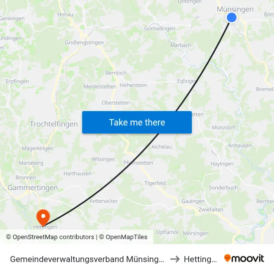 Gemeindeverwaltungsverband Münsingen to Hettingen map