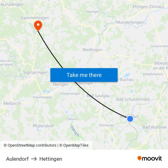 Aulendorf to Hettingen map