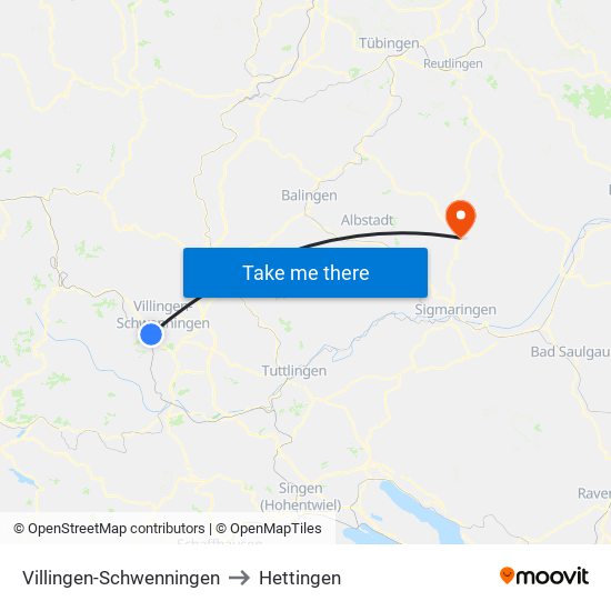 Villingen-Schwenningen to Hettingen map