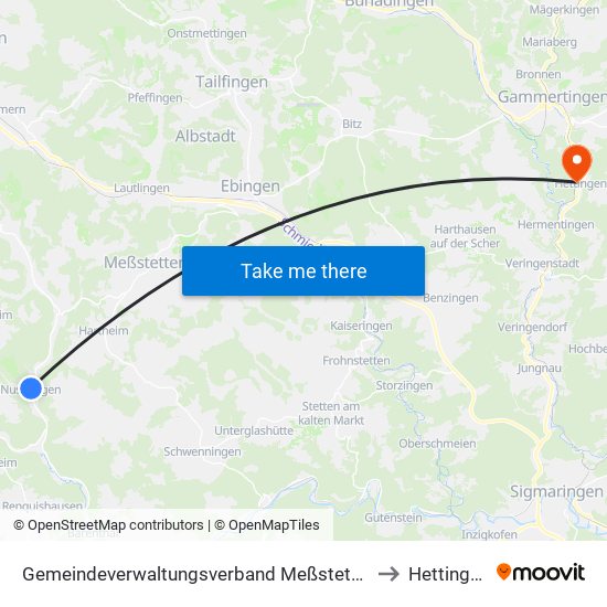 Gemeindeverwaltungsverband Meßstetten to Hettingen map