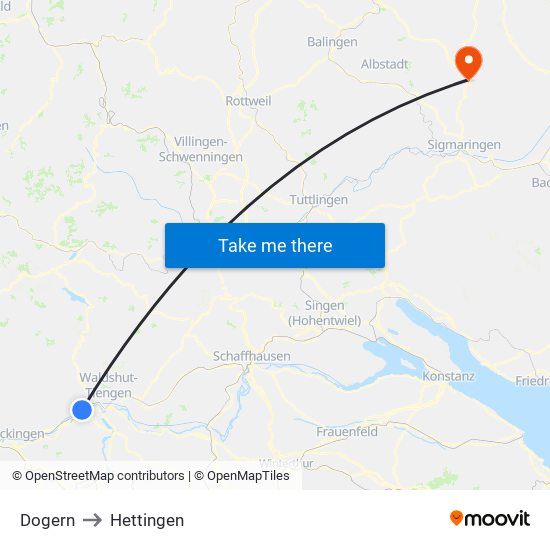 Dogern to Hettingen map