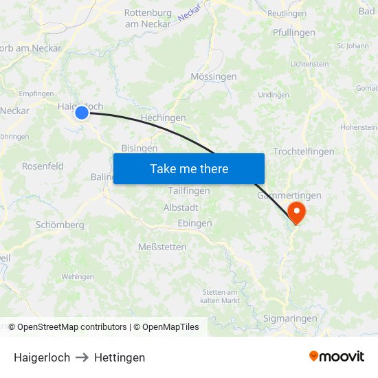 Haigerloch to Hettingen map