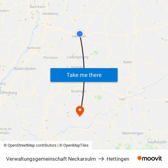 Verwaltungsgemeinschaft Neckarsulm to Hettingen map