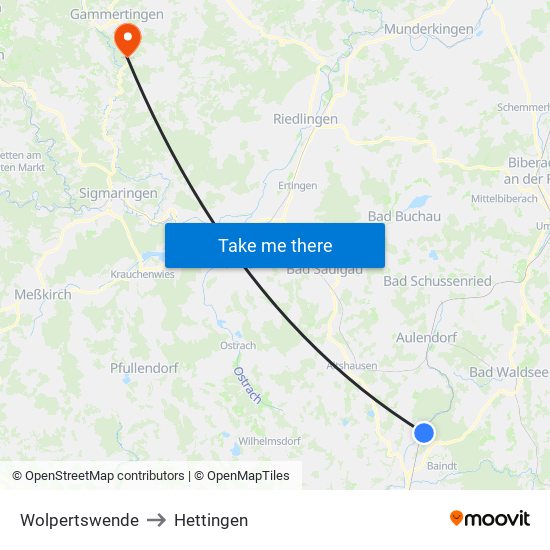 Wolpertswende to Hettingen map