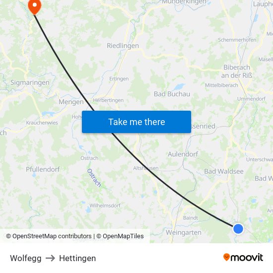 Wolfegg to Hettingen map