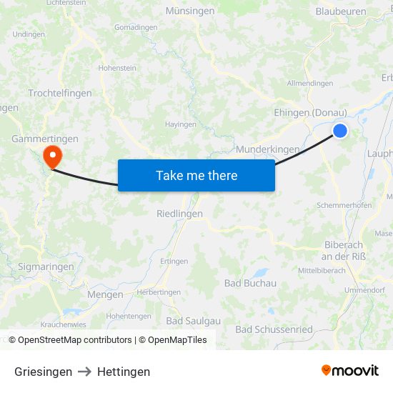 Griesingen to Hettingen map