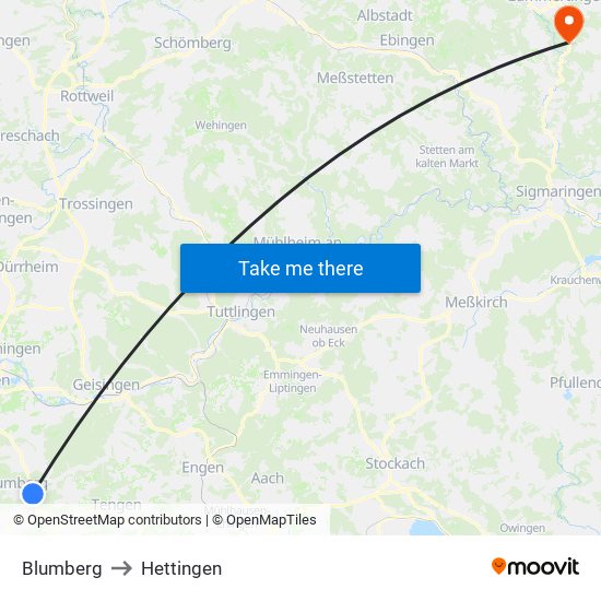 Blumberg to Hettingen map