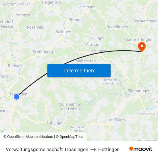 Verwaltungsgemeinschaft Trossingen to Hettingen map