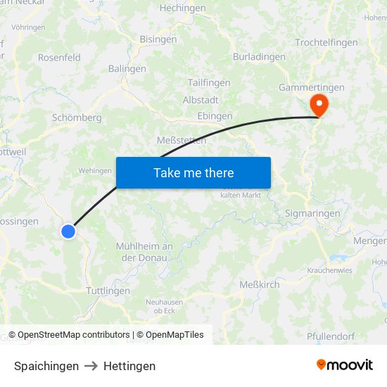 Spaichingen to Hettingen map