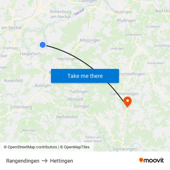 Rangendingen to Hettingen map
