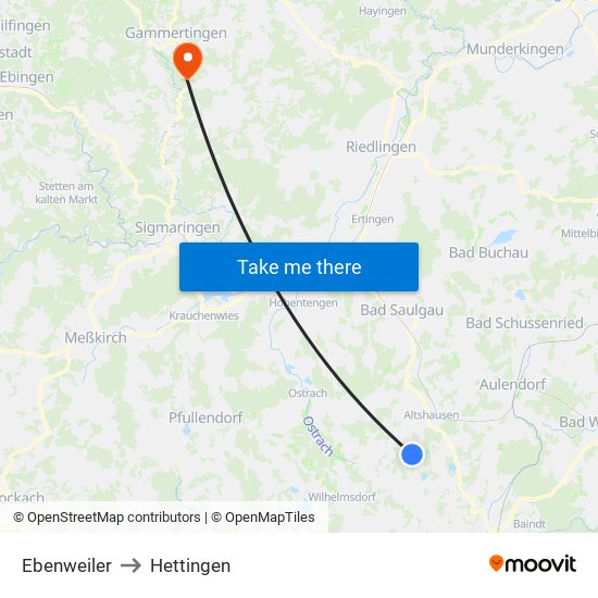 Ebenweiler to Hettingen map