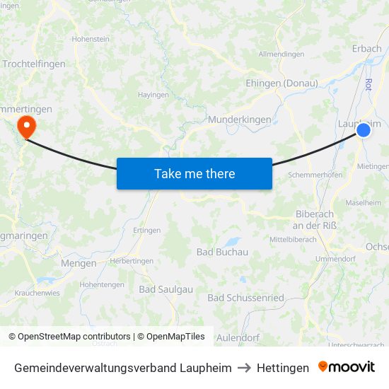 Gemeindeverwaltungsverband Laupheim to Hettingen map