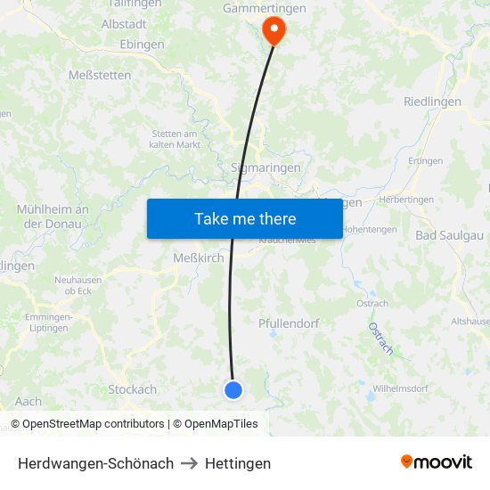 Herdwangen-Schönach to Hettingen map