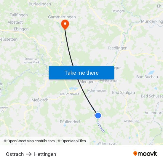 Ostrach to Hettingen map