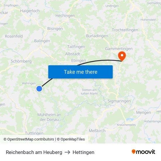 Reichenbach am Heuberg to Hettingen map
