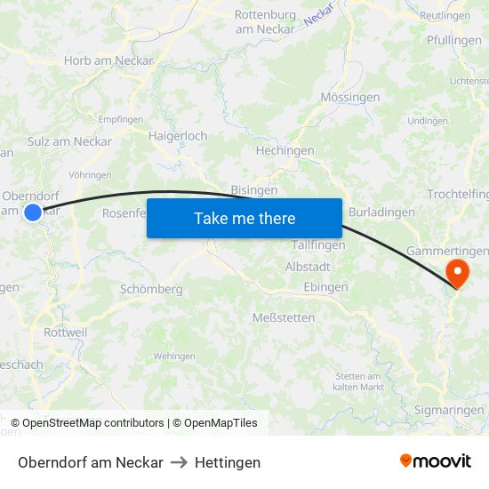 Oberndorf am Neckar to Hettingen map