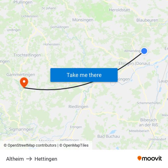 Altheim to Hettingen map