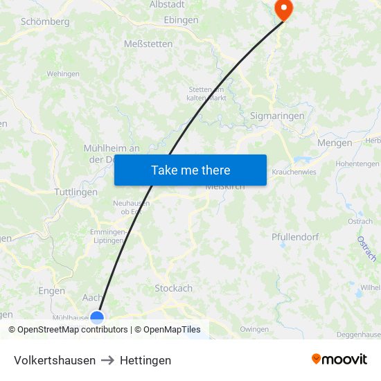 Volkertshausen to Hettingen map