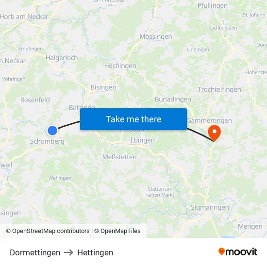 Dormettingen to Hettingen map