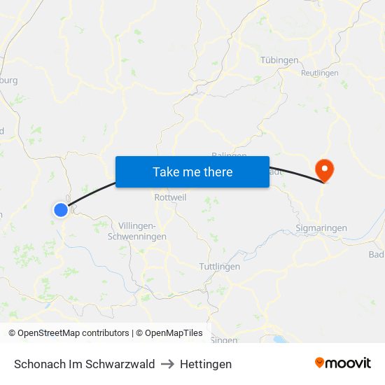 Schonach Im Schwarzwald to Hettingen map