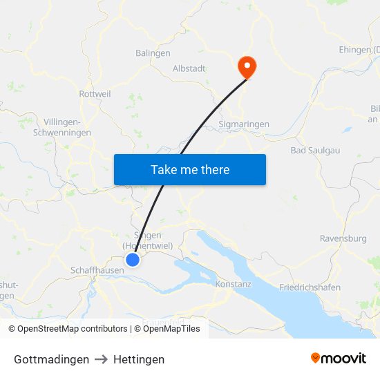 Gottmadingen to Hettingen map