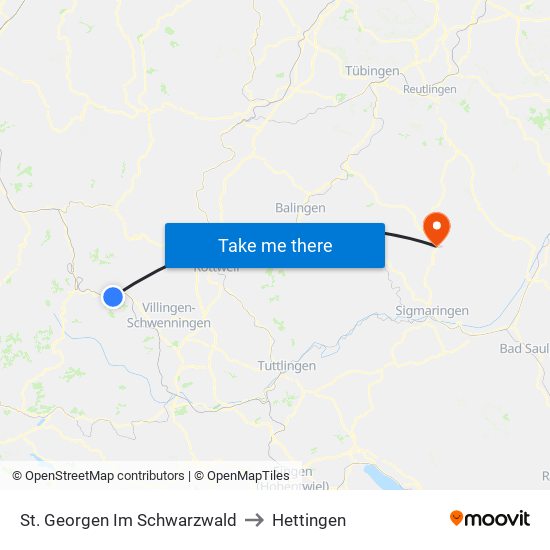 St. Georgen Im Schwarzwald to Hettingen map