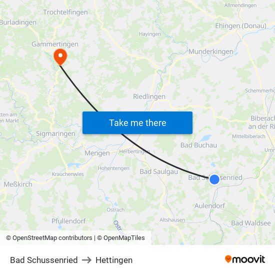 Bad Schussenried to Hettingen map