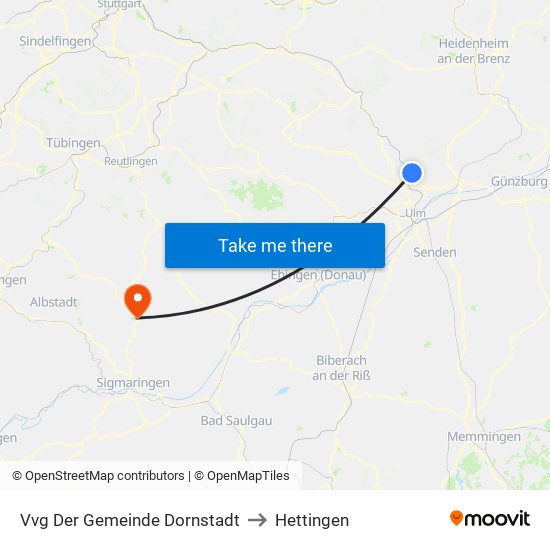 Vvg Der Gemeinde Dornstadt to Hettingen map