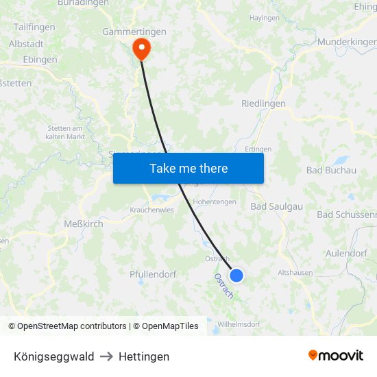 Königseggwald to Hettingen map