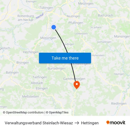 Verwaltungsverband Steinlach-Wiesaz to Hettingen map