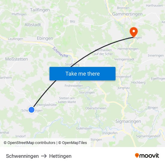 Schwenningen to Hettingen map