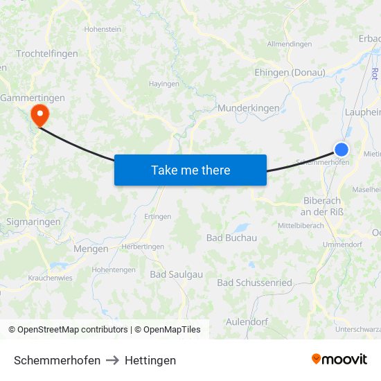 Schemmerhofen to Hettingen map