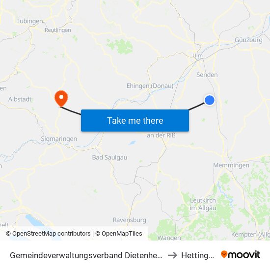 Gemeindeverwaltungsverband Dietenheim to Hettingen map