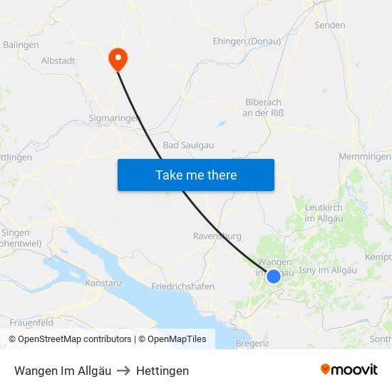 Wangen Im Allgäu to Hettingen map