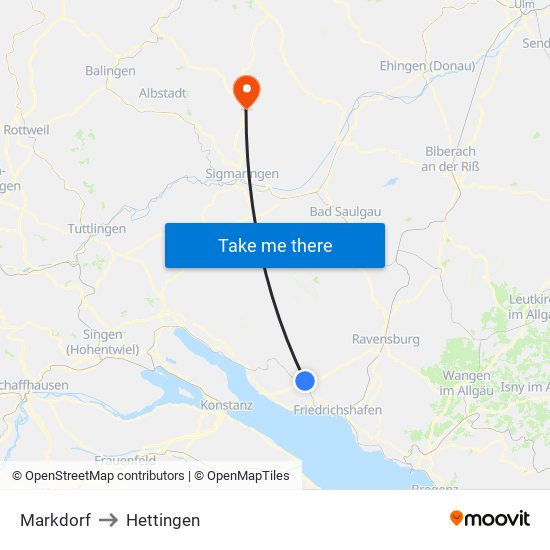 Markdorf to Hettingen map