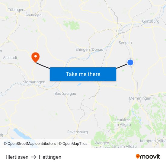 Illertissen to Hettingen map