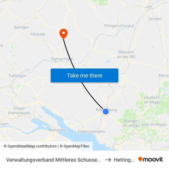 Verwaltungsverband Mittleres Schussental to Hettingen map