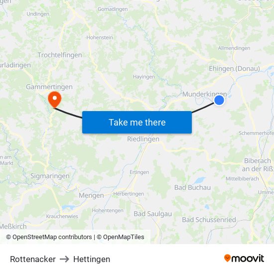 Rottenacker to Hettingen map
